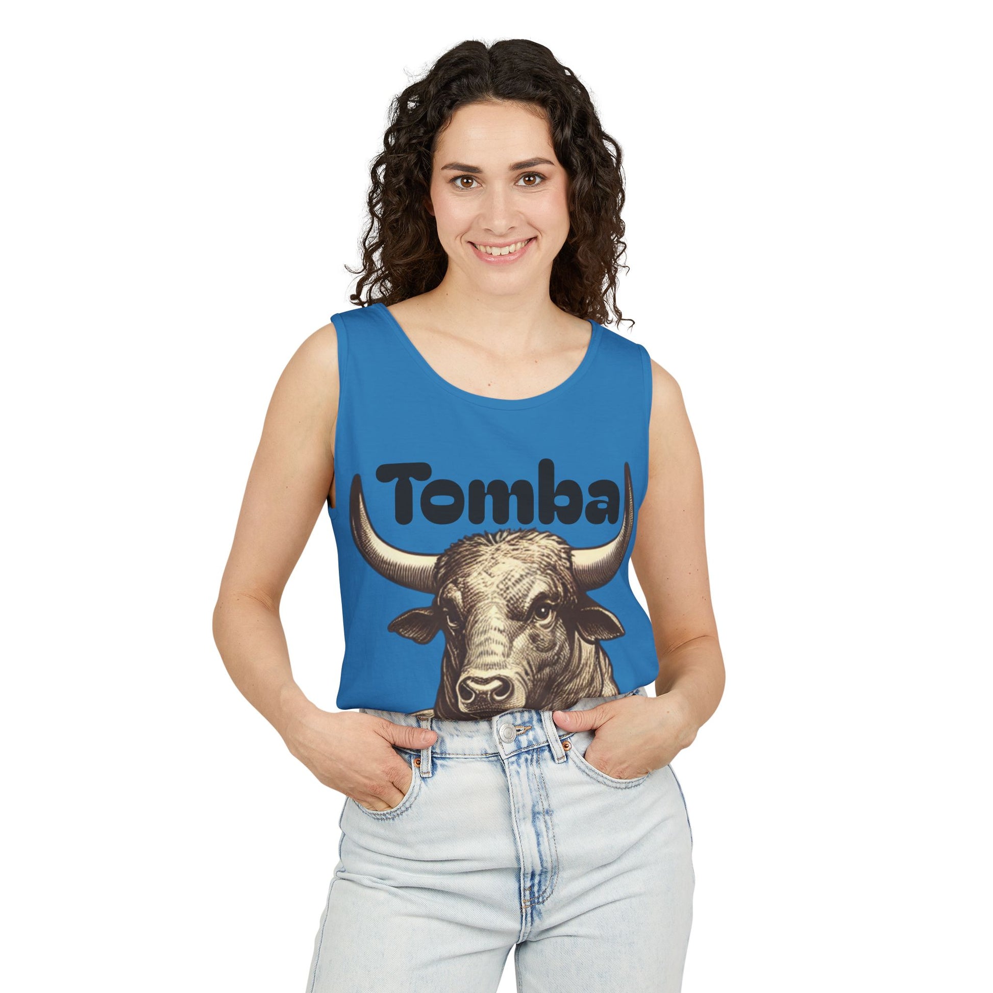 Unisex Graphic Tank Top - Tomba Touro, Casual Wear, Summer Outfit, Gift for Animal Lovers, Fitness Apparel, Festival Wear